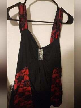 Black and Red Lace Accent Women’s Dress